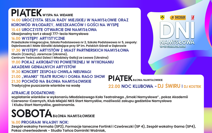 PEŁNY PROGRAM Dni Namysłowa 2026 !